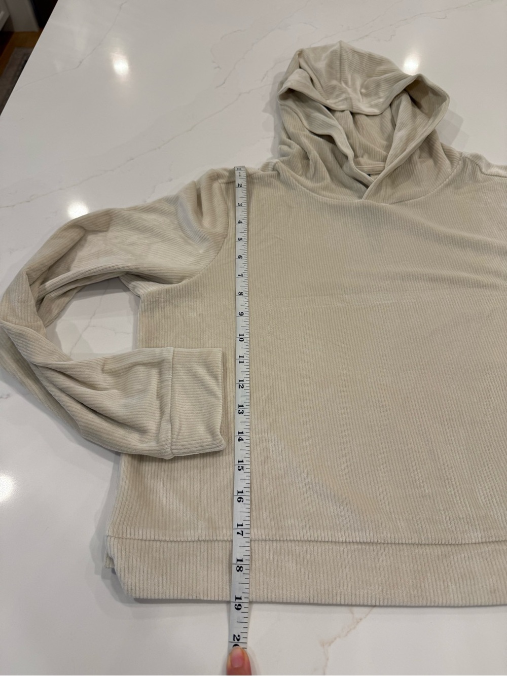 Vuori Haven Hoodie in Bone Cream Crewneck Hoodie Pullover Ribbed Velour - Picture 9 of 12